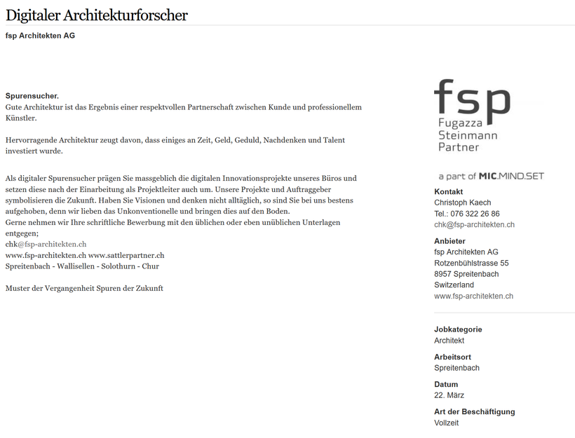 Inserat Architekturforscher